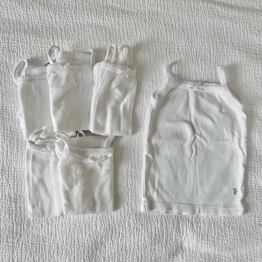 Girls tank top under shirt white set of 6 with bow size 2T 100% cotton